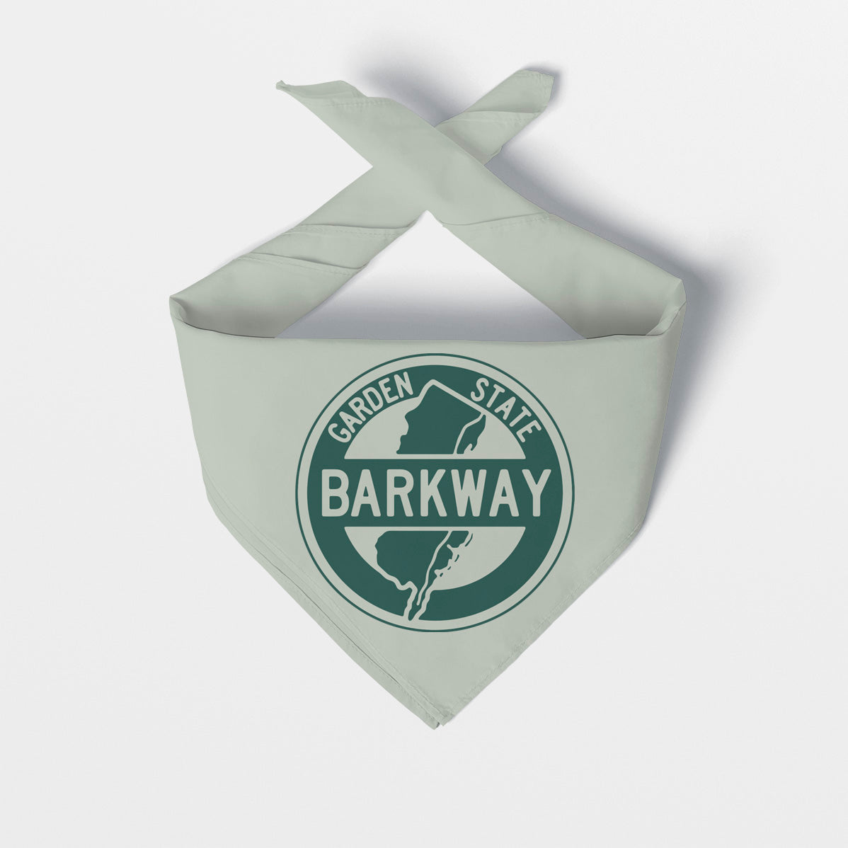 Green dog bandana with 'Garden State Barkway' logo