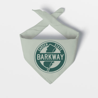 Green dog bandana with 'Garden State Barkway' logo