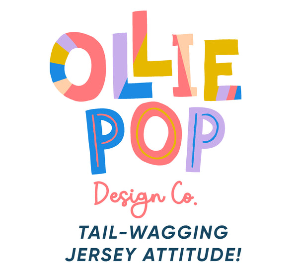 Colorful Ollie Pop Design Co logo with tagline on a white background